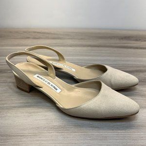 Manolo Blahnik Aspro Beige Leather Block Heel Slingback Pumps Womens Size 36